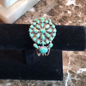 Gorgeous turquoise and silver Navajo cuff